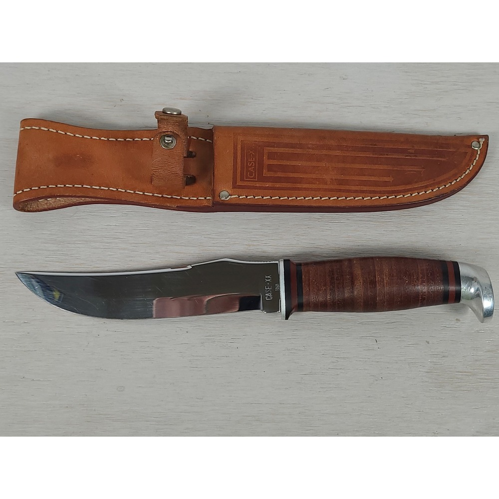 Case XX 323-6 Fixed Blade Hunting Knife Stacked Leather Handle USA with Sheath